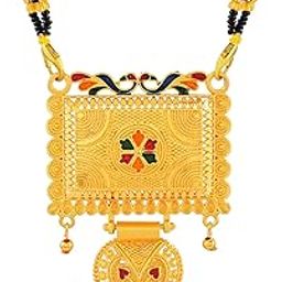 Gold Plated Square & Heart Mangalsutra with Enamel Work Traditional Indian Jewelry-4