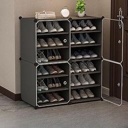 CITRODA 12 Shelf DIY Shoe Rack Plastic ^ Multi-Purpose Plastic Shoe Rack for Home Foldable Portable Plastic Shelves, Shoe Rack with Dustproof Door, Chappal Slipper Stand (Grey, 4-DOOR-12-SHELF)-4