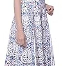 Midi Maxi Dress Cotton Rajasthani Jaipuri Printed Ankle Length Flared Round Neck Short Sleeve Maternity Gown-58