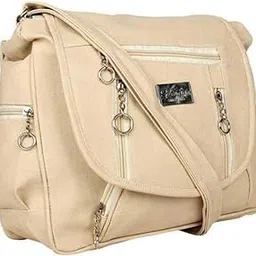 jaisom 2 Zip PU Leather Sling Bag For Women Genuine PU Leather & Handmade Crossbody bag For Women (Color-Cream)-picture-2