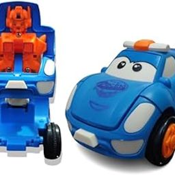 Robot Car Small: Unbreakable Bright Colour Mini Racing Converting Car to Robot Friction Toy (Blue)-15