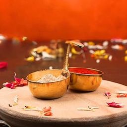 ServDharm Brass Haldi Kumkum Holder with 2 Bowls | Small Patra for Pooja | Traditional Roli Chawal Tilak Set | Puja Essentials – 3.5 x 2.5 Inch-image-93
