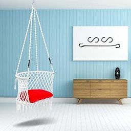 curio centre Make In India C-Shape Swing With Polyester Ropes & Mild Steel Frame Adults & Kids/Indoor Outdoor Hanging Swing Chair With Cushion & Accessories (White, 53 Cm, 68.6 Cm, 170 Cm)-image-11