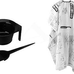 IAS Hairdressing Gown Cape Hair Cutting Kits Hair Design Cut Salon Hairstylist Barber Cloth Wrap Protect & Hair Colour Bowl with Brush, Black Pack of 3-image-39