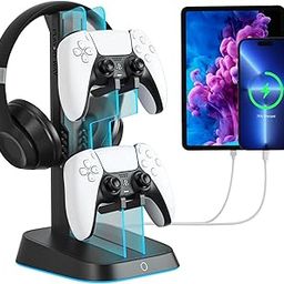 SALYMECONY Headphone Stand, Controller Holder & Headset Holder for Desk, Earphone Stand with Aluminum Supporting Bar, Universal Storage Organizer Headphones/Controller/Switch/iPad/Mobile Phone-image-59