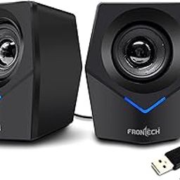 FRONTECH 2.0 Multimedia Speakers: 10W USB-Powered PC/Laptop/Mobile Speakers with 3.5mm AUX & Blue LED Lighting. (SPK-0011)-image-4