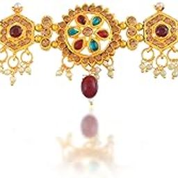 Brass Micron gold-Plated Traditional Kamarbandh, bellychain waistbelt Kundan Meena Precious Stone Studded ethnic Bridal Wedding Jewellery (KBKK2637)-image-2
