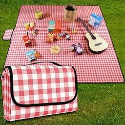 GUSUWU Picnic Blanket Waterproof Beach Rug 200×200cm Picnic Mat Washable Lightweight with Handle Red Checkered for Hiking Travelling Outdoor Camping,Parks-image-65