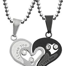 Token of Love 2 Piece Stainless Steel Couple Pendant with 1 Beautiful Heart Necklace Set for Men and Women-9