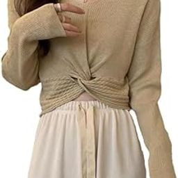 Front Twist Knit Pullover, Autumn Clothing, Cropped Length, Knitwear, Twist, Rib Knit, Long Sleeve, Plain, Adult Cute, Knit Sweater, Casual, Knitwear, Everyday Wear-image-40