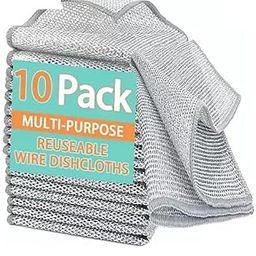 QinPin Kitchen Cleaning Cloth - Non-Scratch Dual-Layer Wire Mesh Dishwashing Rag for Versatile Use, Durable and Reusable (Pack of 10)-image-5