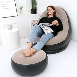Radhe Collections Inflatable Leisure Sofa Chair with Footstool & air Pump, Outdoor Folding Lounger Sofa Flocking Lazy Couch Indoor Living Room Bedroom Reading Room Ofice Inflatable Leisure Game Chair-picture-17