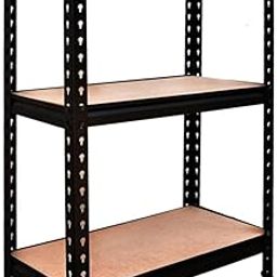 SHIOK DECOR Multiple Layer Iron Rack for Storage | Adjustable Metal Shelf with Wooden Plank | Multipurpose Boltless Garage Racks & Shelves | Heavy-Duty, Rustproof Design (Black) 3 Tier-0