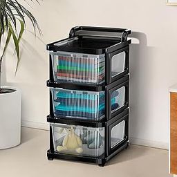 Kuber Industries 3 Layer Heavy Duty Plastic Storage Drawer with Wheels | Modular Cabinet for Bedroom, Office, Home | Chest of Drawers Organiser for Cosmetics, Kitchen items, Toys | Transparent Black-image-14