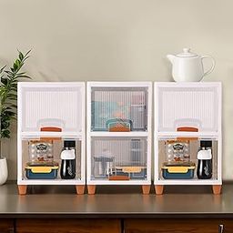 Kuber Industries 6 Units Modular Cabinet Storage Organizer (2 + 2 + 2) Foldable Kids Wardrobe for Cloth | Space-Saving Snacks Closet/Toy Cupboard & Plastic Almirah for Cloth | Transparent-12