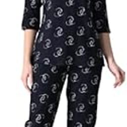 Women's Printed Rayon Night Wear Top and Bottom Night Suit Set-image-82