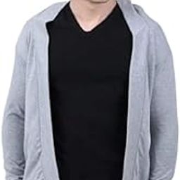 Mens Long Sleeve Draped Lightweight Open Front Longline Hooded Cardigan with Pocket-picture-1