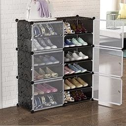 Zemic DIY Shoe Rack Organizer/Multi-Purpose Plastic Portable and Folding Shoe Rack (6-Door-12-Shelves-Black)-2