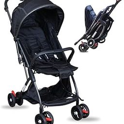 Little Pea Compact Baby Stroller – Overhead Friendly Travel Stroller with Automatic Fold &Pull Handle ||Mom Push Stroller for Kids with Mosquito Net -Black-6