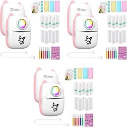 ZEITEL® Mini Bluetooth Thermal Printer with LED Portable Label Inkfree for Android iOS Black on White with 13 Roll Paper 5 Color Pen 1 Kuromi Sticker Pink 3 PCS-image-23