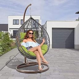 Indiid Homes Premium Single Seater Hammock Swing Chair with Stand & Cushions | Indoor Outdoor Hanging Chair for Balcony, Garden, Patio, Living Room | UV-Protected Wicker | Powder-Coated Frame M_25-image-99