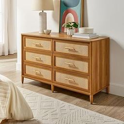TGF Furniture Store Modern 6-Drawer Dresser with Cane Front Panels – Natural Finished Wood Frame – Natural Rattan Drawers – Bedroom Storage Chest-image-29