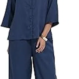 fashfun clothing Fashfun Women's Denim Shirt With Wide Leg Trouser Cordset-picture-2
