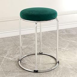 NUTECH IMPEX Vanity Stools Coffee/Tea/Milk Shop Bar Stools Bedroom Velvet Household Round Dining Stool Metal Stool Legs with Non-Slip Foot Pads, Multi-Purpose Seating (Silver Legs, Green)-image-89