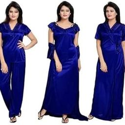 4 PCS Set Satin Maxi Night Dress Night Suits Nighty for Women-image-27