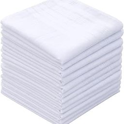 GB Men's Handkerchiefs 100% Cotton Solid White with Stripe Large Classic Hankies Bulk Set-image-58