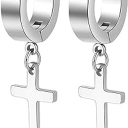 Stainless Steel Cross Earrings Set for Men Women Dangle Hinged Men Women Earrings Silver Gold Black-image-78