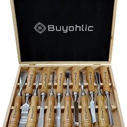Buyohlic 12-Pieces Woodworking Wood Chisel Carving Tool Set with Wooden Box Razor Sharp CR-V 60 Steel Blades-image-51