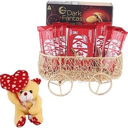 SFU E Com Exotic Chocolate Premium Gift Hamper | Valentine Heart Teddy Bear With Chocolate Combo | Valentine Chocolate Hamper | 961-69