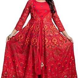 Rayon Embroidered Anarkali Gown for Women in Red-picture-56