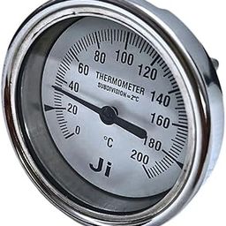 "Ji" Japsin Instrumentation Stainless Steel Bi-Metal Thermometer, 2 1/2" Dial, Range 0 to 200 Deg C, Direct Mounting Back Entry, 1/2" BSP (M) Connection, 75 mm Long Stem X 10 mm OD-23