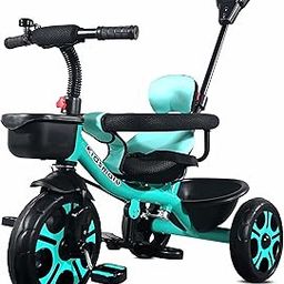 Kidsmate Thunder Plug N Play Kids/Baby Tricycle with Safety Guard Rail and Parental Control | Storage Basket | Fabric Cushion Seat & Bell for 12 Months to 48 Months Boys/Girls (Sea Green)-14
