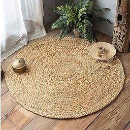Natural Jute Braided Carpet Mats | Reversible Floor Covering, Durable,for Living Room, Bedroom, Kitchen, Hallway, Entryway, Non-Slip, Soft Round - 60cm (Jute, 60 cm)-24