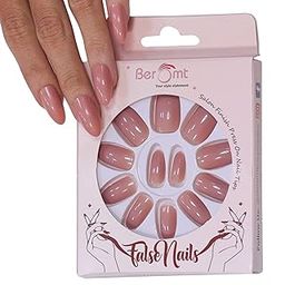 Beromt Glossy Finish Designer Press On Fake Nails, Artificial False Nails, 1 Sheet Nail Glue Tabs, Nail Filer, Cuticle Stick & Prep Pad, High Shine Effect- BFN301PSN-picture-21