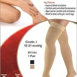 Varicose Stocking, Grade l Above Knee, Lower Pressure, Recovery Venus surgery,Varicose Socks, Reduce Leg Pain & Swellings, Open toe Ankle Socks, Recovery of Venus surgery, Latex Free, Anti-Swelling, Varicose Veins Socks, Reduce Lessen Leg Swelling Blood Clots, Best Varicose Compression Socks, Graduate Compression Pressure Socks to Ankle Calf & Thigh for Unisex (XL, Beige)-image-26
