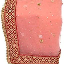 Bridal Peach Stone Embroidered Net Women's Dupatta (Pack of 1) (2.5 Meter) (BRD0046)(Peach)-picture-20