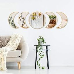 Decorative Moon Phase Glass Mirror Set, Wall Mounted Plastic Modern Gold Framed Wall Decor Mirror for Home, Living Room, Bedroom, Office (5 Pieces Set)-30