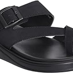 Men's Black Buckled Toe Loop Sandals-image-89