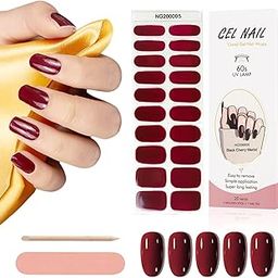 Kalolary 20PCS Semi Cured Gel Nail Polish Strips, Wine Red Adhesive Full Wrap Gel Nail Art Sticker, Waterproof Gel Nail Wrap Stickers with Nail File and Stickï¼Ë†UV/LED Lamp Requiredï¼â€°-17