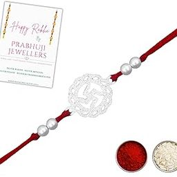 925 Sterling Silver Rakhi for Brother | Swastik Design with Red Thread | Hallmarked Silver Rakhi | Gift Card Packaging with Roli & Chawal | Raksha Bandhan Bracelet for Men-image-47