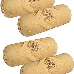 Rj Products™ Cotton Bolster Cover with Beautiful Embroidery Set of 4 Piece (Beige)-image-30