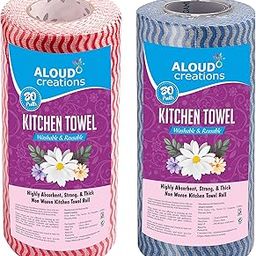 ALOUD CREATIONS Non Woven Reusable Kitchen Towel Roll - Pack of 2 (80 Pulls Per Roll, 160 Sheets) | Highly Absorbent Multipurpose Washable Tissue Rolls For Wipes, Spills and Cleaning Kitchen Slabs-picture-4
