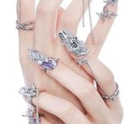 Sallia 5Pcs Finger Tip Nail Rings for Women Girls, Adjustable Opening Nail Art Charms Accessories, Finger Tip Ring Claw Rings Nail, Irregular Fingertip Nail Armor Ring Punk Jewelry Set-image-75