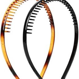 2 Pcs Black Brown Simple Fancy Plastic Hair Bands Wavy Hair Comb Headband Teeth Comb Shine Hairband Hair Accessories For Girls and Women-15