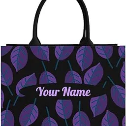 rerden Personalized Purple Leaf Pattern Tote Bag, Black Background, Customizable Name Design, Fashion Shoulder Handbag-picture-46