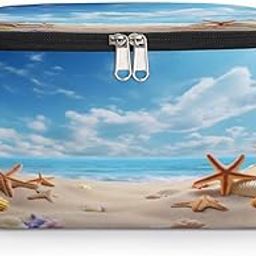 GzLeyigou Starfish Sea Shells Beach Lunch Bags for Women Men 9 Cans, Hot & Cold Food Delivery Bag Insulated Grocery Bag Insulated Lunch Box Sunny Sky Cooler Bag for Office Work Picnic Beach-image-48